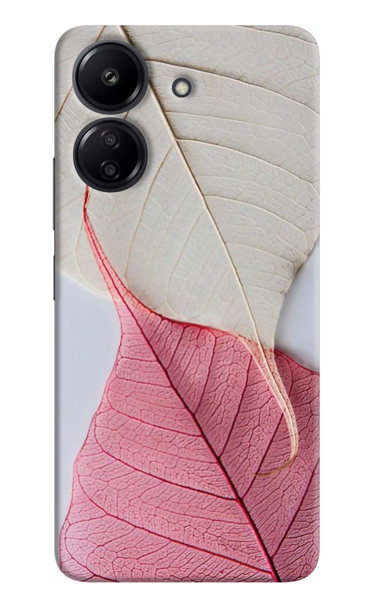 White Pink Leaf Redmi 13C 4G Hard Case Back Cover by Casekaro