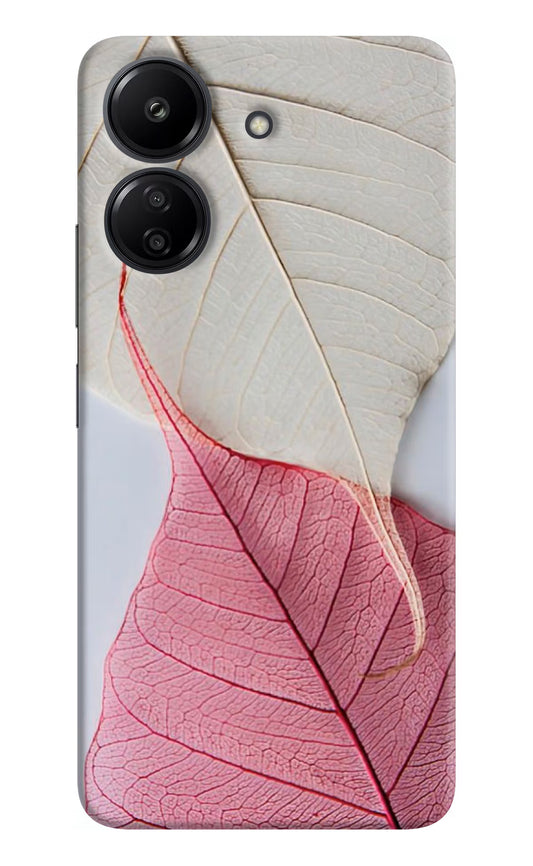 White Pink Leaf Redmi 13C 4G Hard Case Back Cover by Casekaro