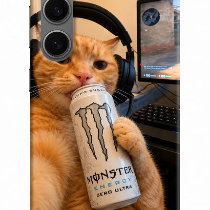 Gamer Cat Energy Samsung S24 Hard Case Back Cover by Casekaro