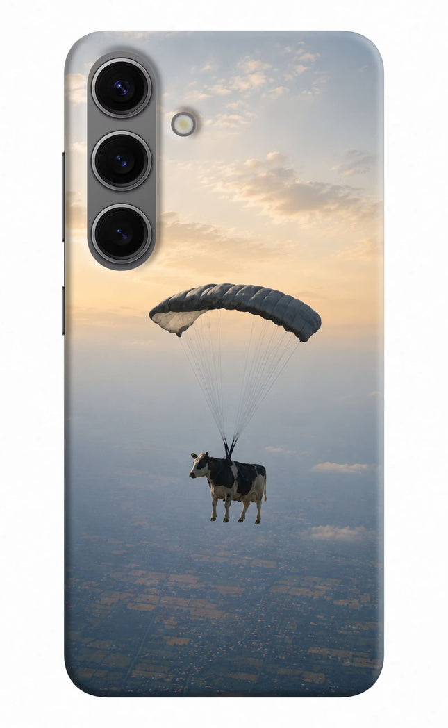 Skydiving Cow Samsung S24 Hard Case Back Cover by Casekaro