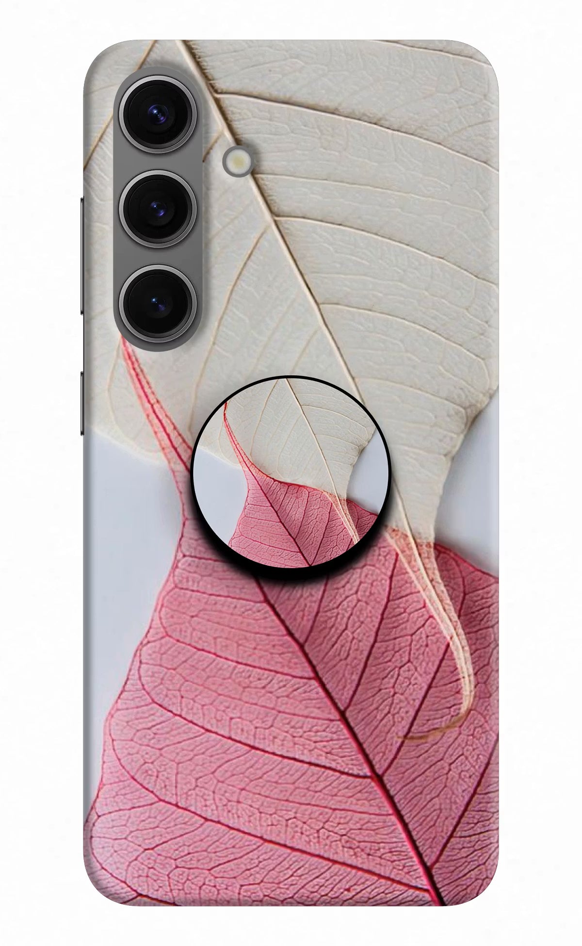 White Pink Leaf Samsung S24 Pop Case by Casekaro