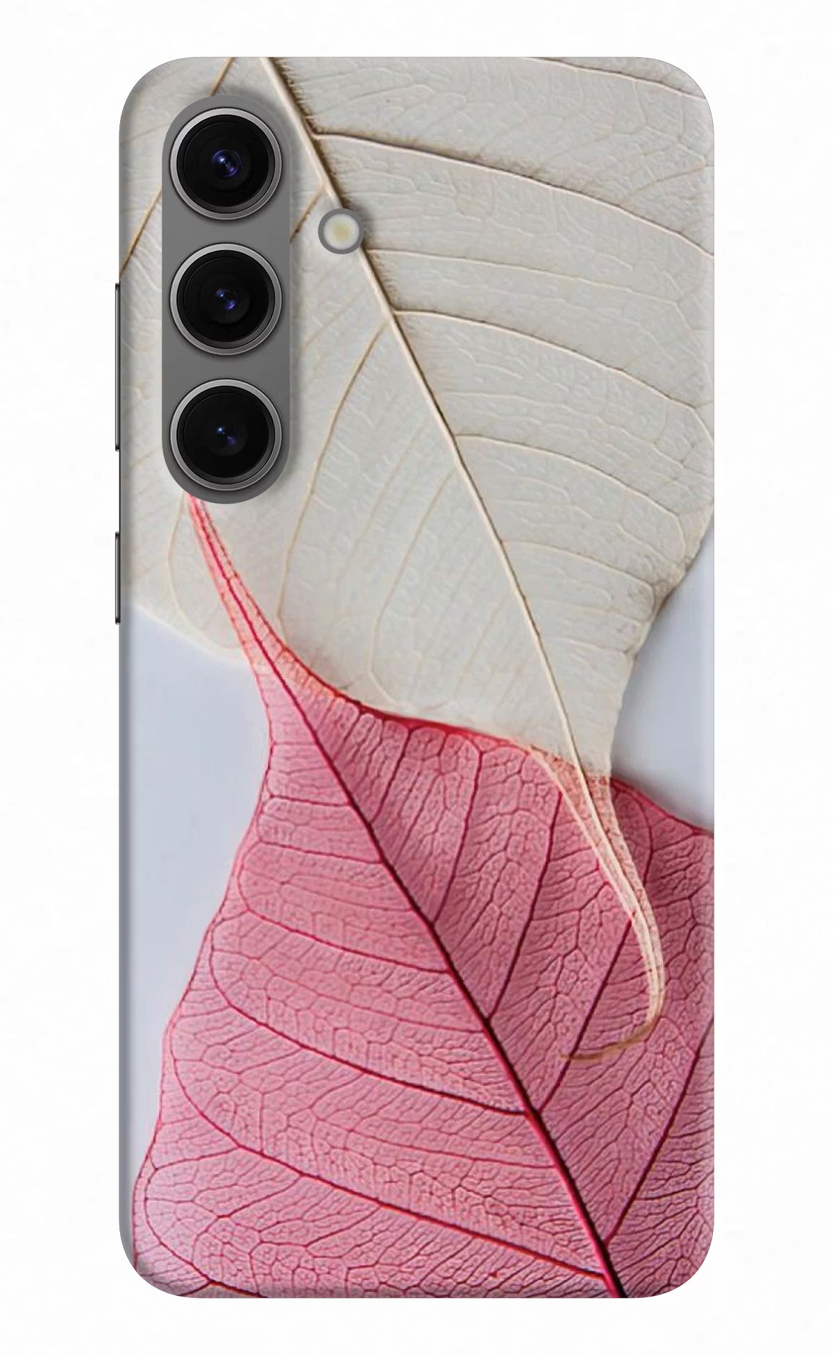 White Pink Leaf Samsung S24 Plus Hard Case Back Cover by Casekaro