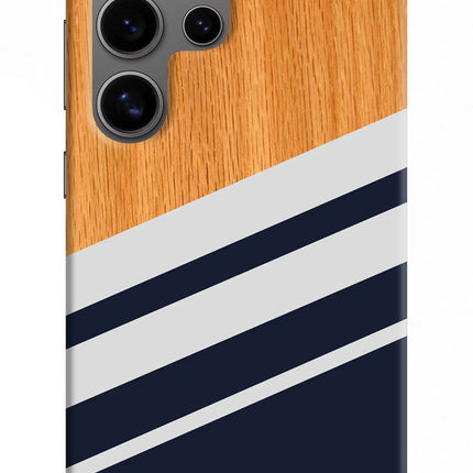 Blue and white wooden Samsung S24 Ultra Hard Case Back Cover by Casekaro