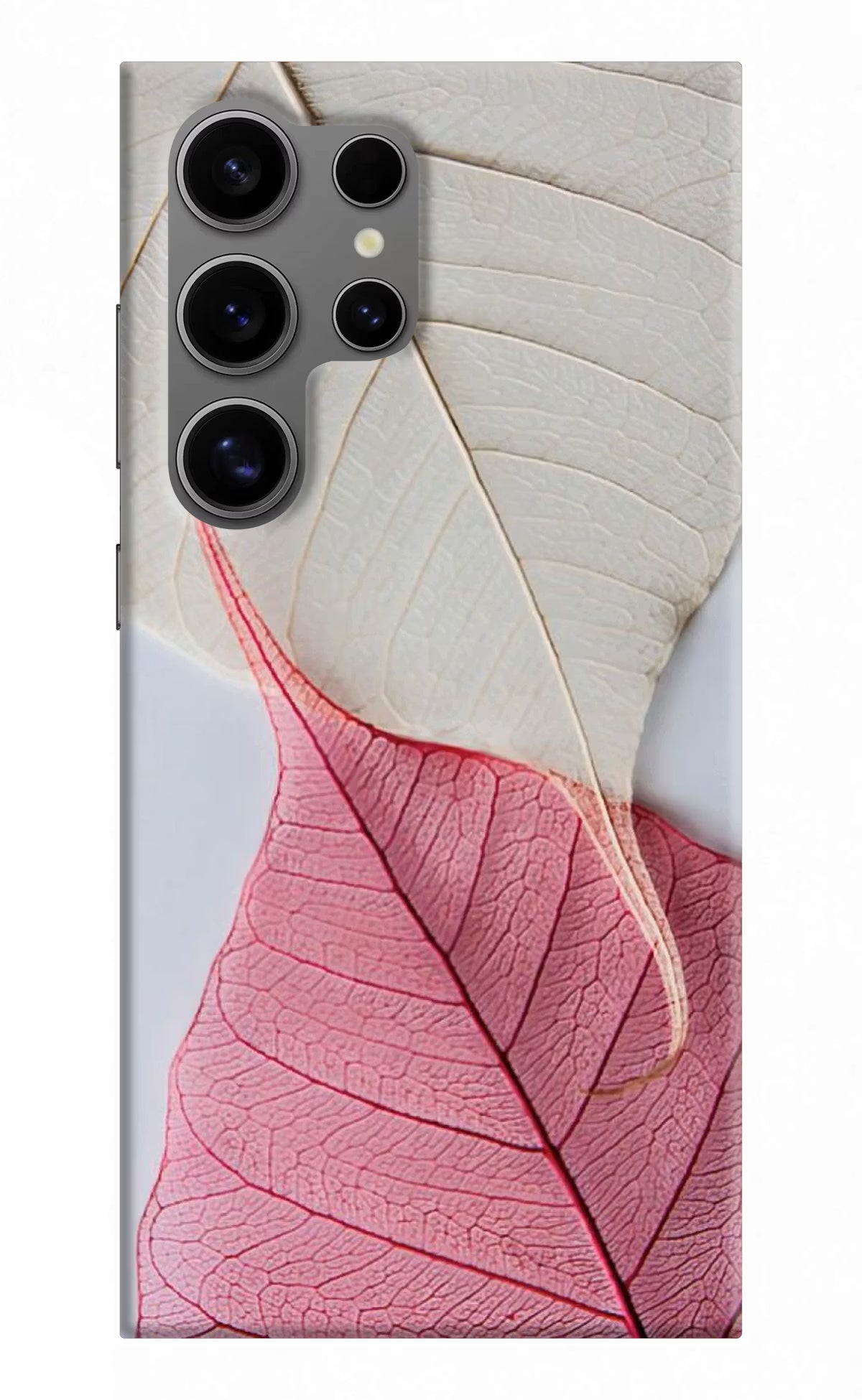 White Pink Leaf Samsung S24 Ultra Hard Case Back Cover by Casekaro
