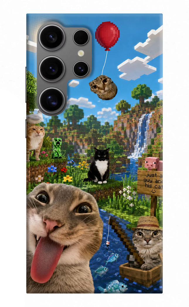 Minecraft Cat Chaos Samsung S24 Ultra Hard Case Back Cover by Casekaro