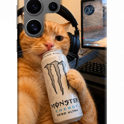 Gamer Cat Energy Samsung S24 Ultra Hard Case Back Cover by Casekaro