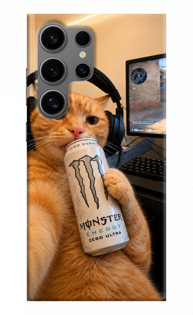 Gamer Cat Energy Samsung S24 Ultra Hard Case Back Cover by Casekaro