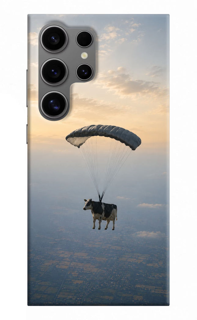 Skydiving Cow Samsung S24 Ultra Hard Case Back Cover by Casekaro