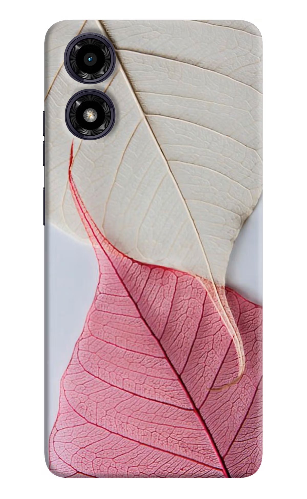 White Pink Leaf Moto G04 Hard Case Back Cover by Casekaro