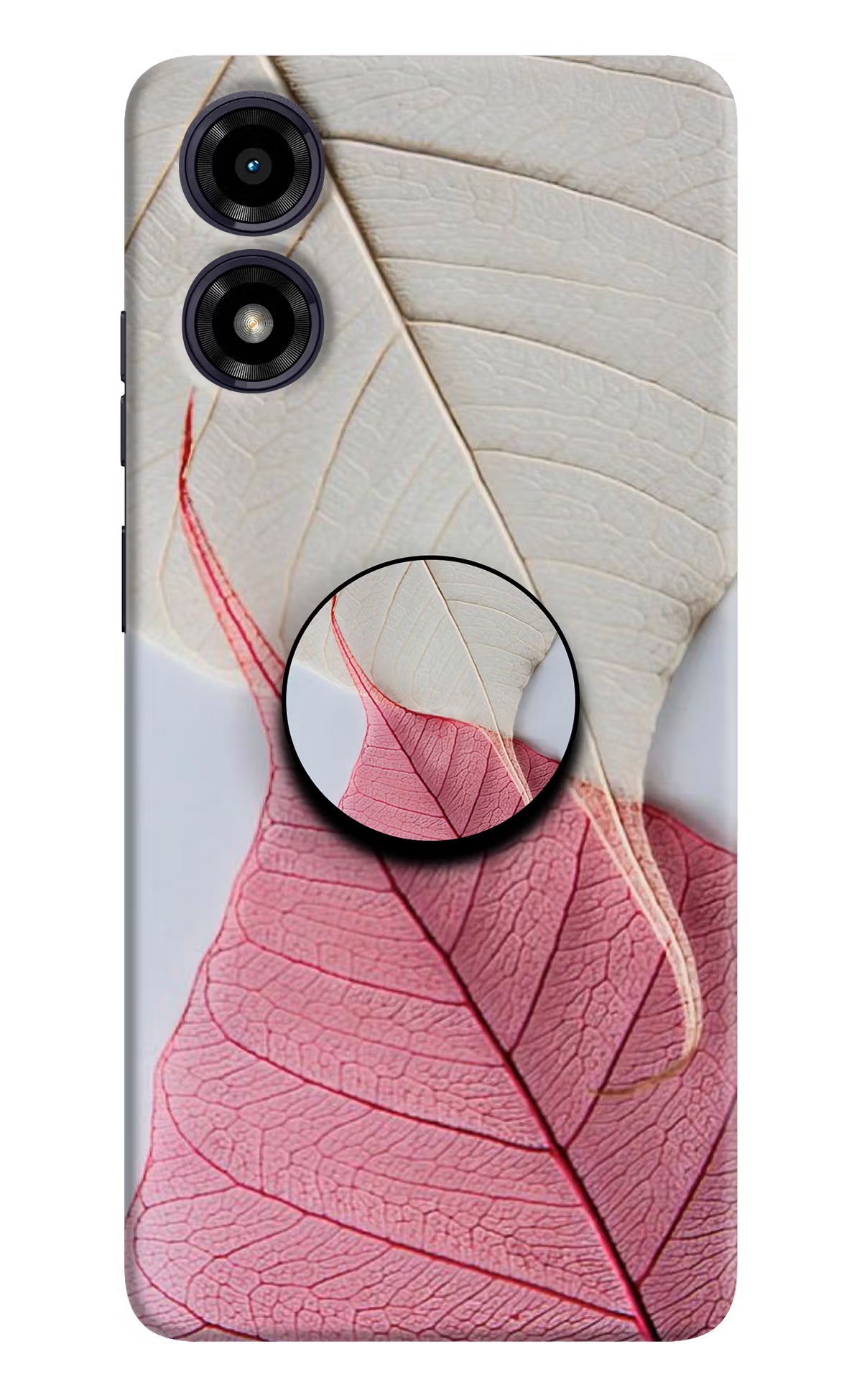 White Pink Leaf Moto G04 Pop Case by Casekaro