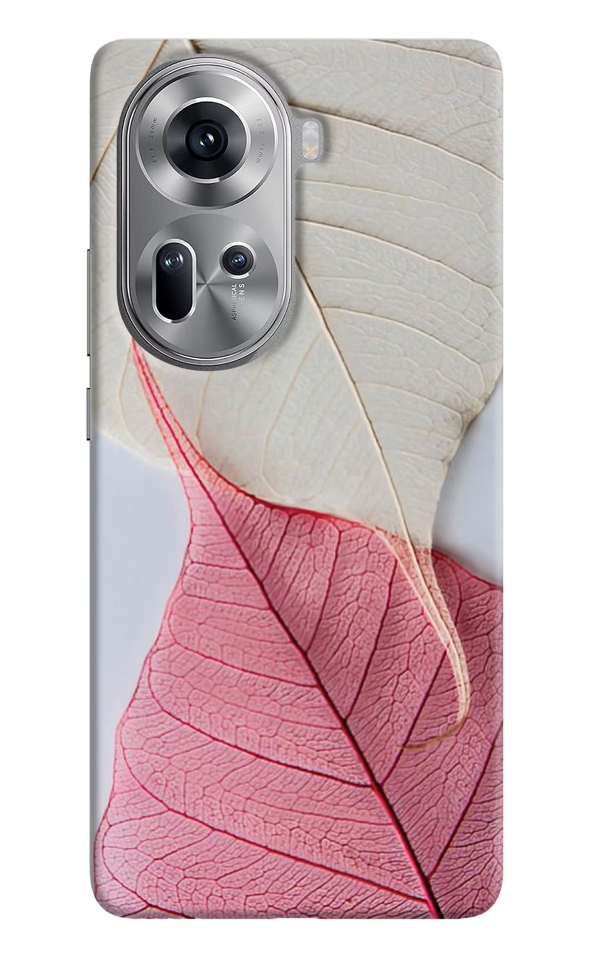 White Pink Leaf Oppo Reno11 Hard Case Back Cover by Casekaro