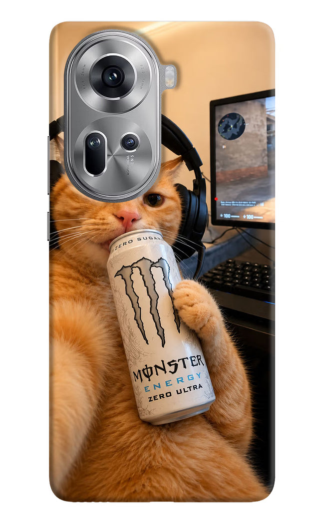 Gamer Cat Energy Oppo Reno11 Hard Case Back Cover by Casekaro
