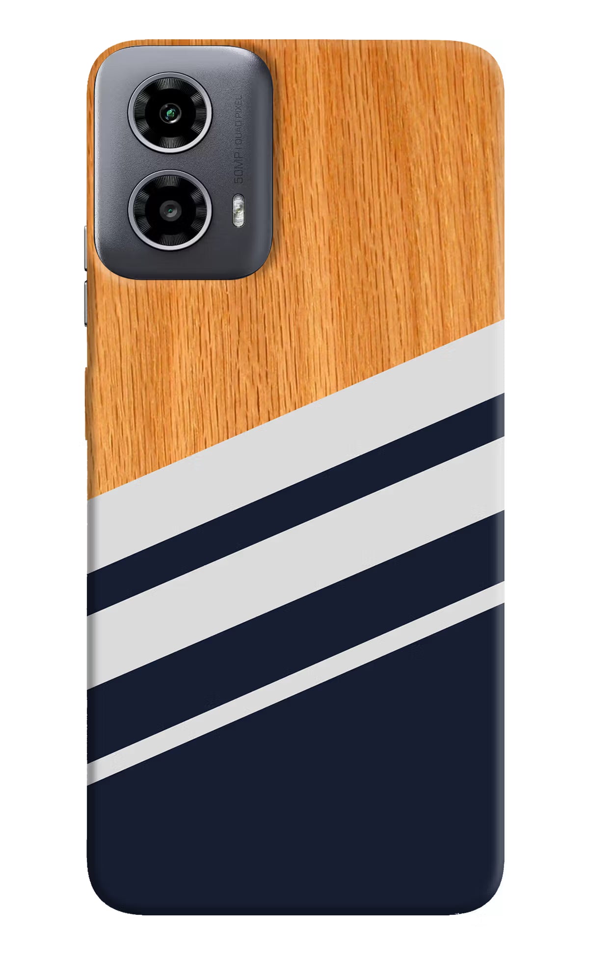 Blue and white wooden Moto G34 5G Hard Case Back Cover by Casekaro