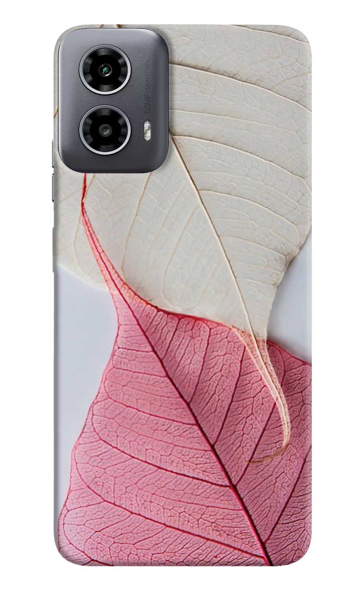 White Pink Leaf Moto G34 5G Hard Case Back Cover by Casekaro