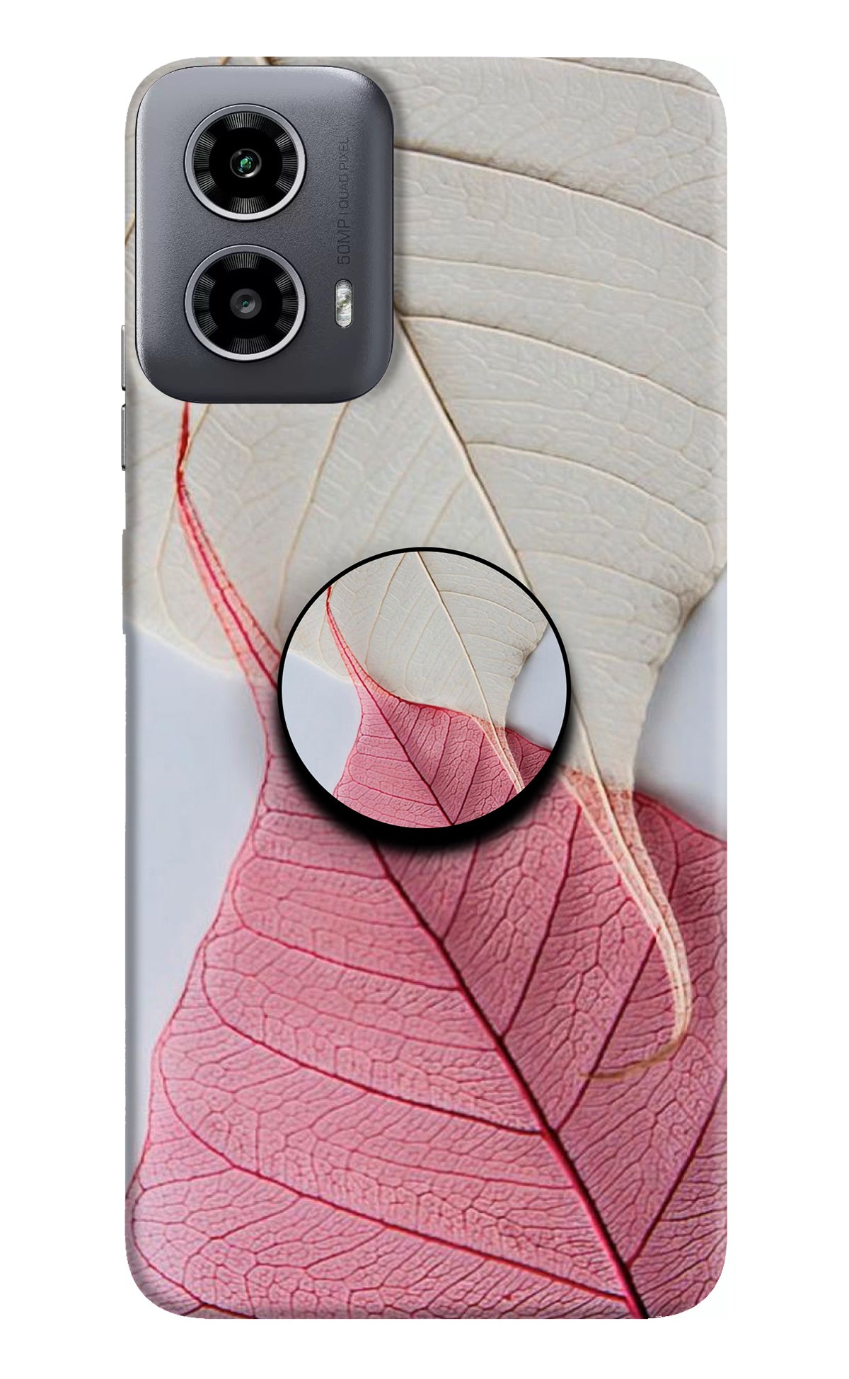 White Pink Leaf Moto G34 5G Pop Case