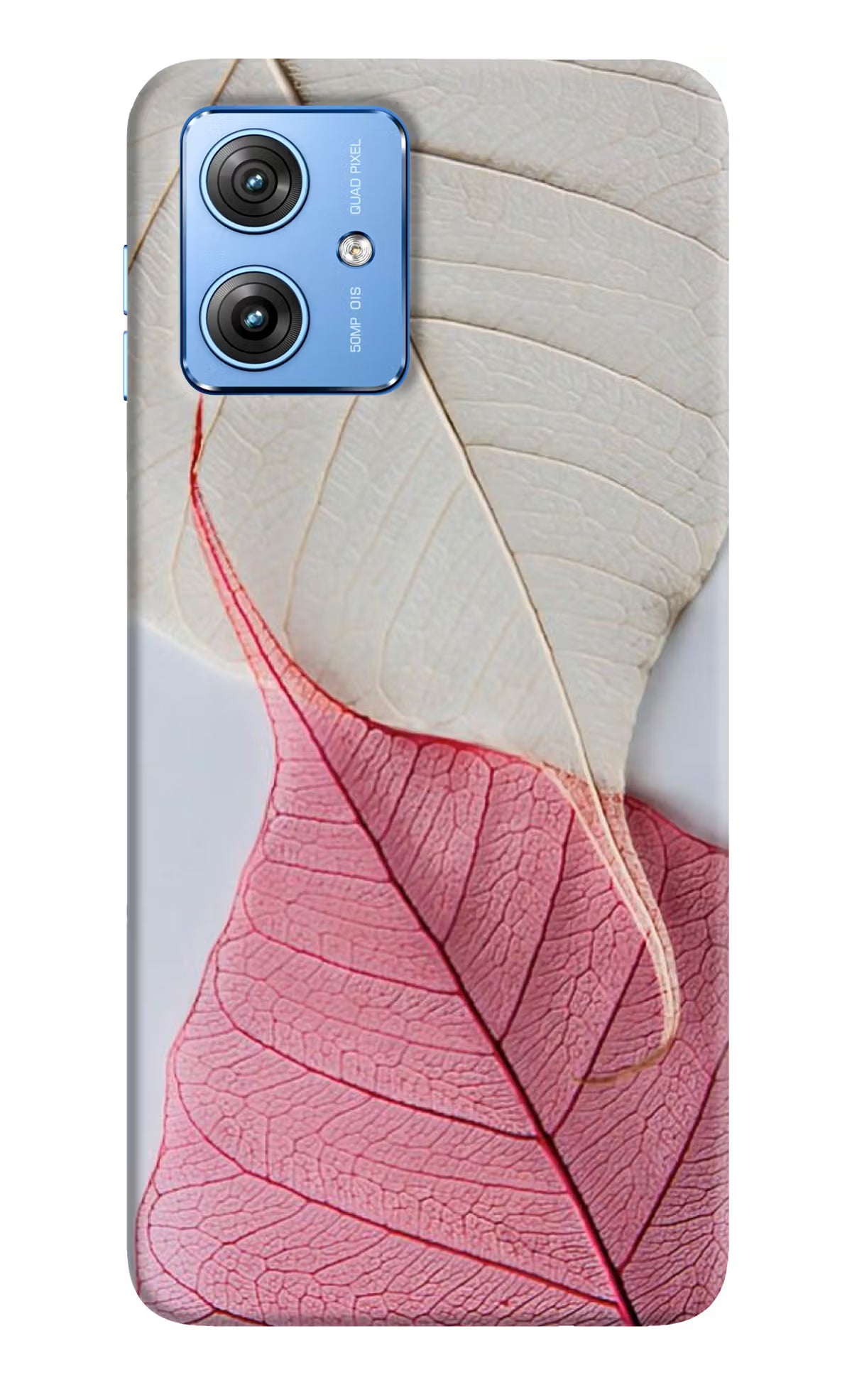 White Pink Leaf Moto G64 5G Hard Case Back Cover by Casekaro