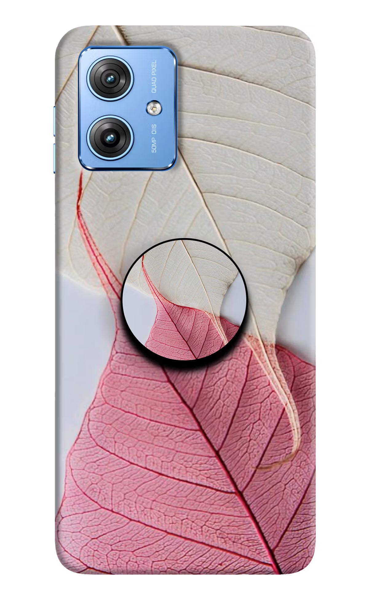 White Pink Leaf Moto G64 5G Pop Case by Casekaro