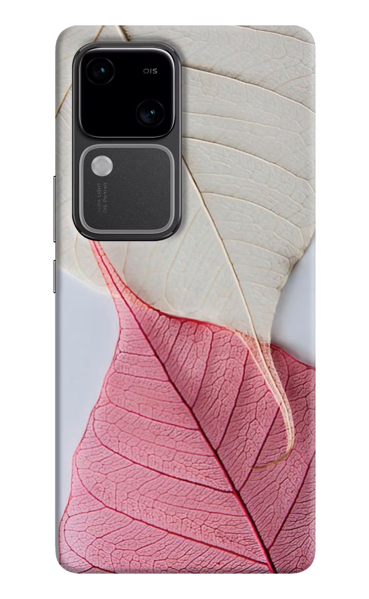 White Pink Leaf Vivo V30 5G Hard Case Back Cover by Casekaro