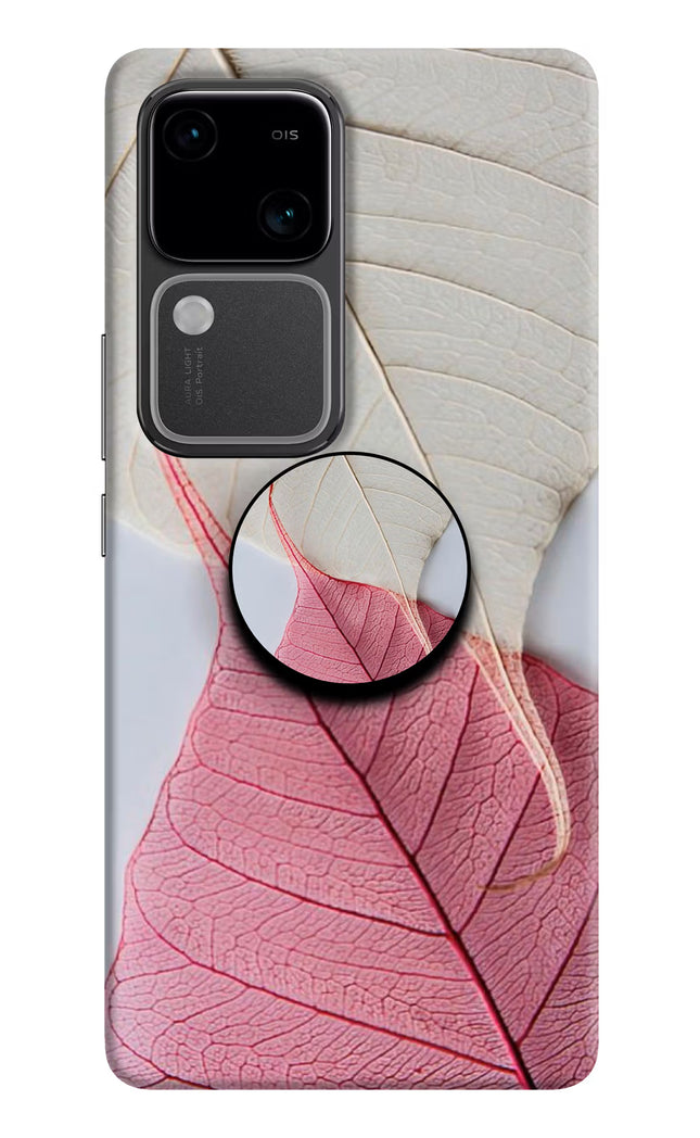 White Pink Leaf Vivo V30 5G Pop Case by Casekaro