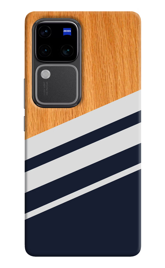 Blue and white wooden Vivo V30 Pro 5G Hard Case Back Cover by Casekaro