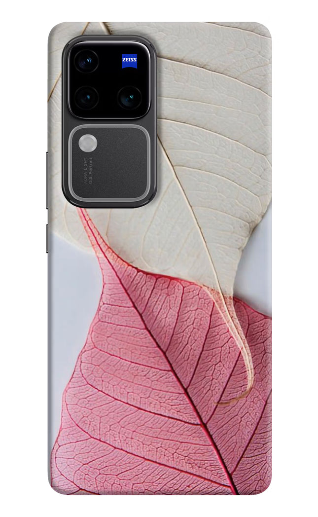 White Pink Leaf Vivo V30 Pro 5G Hard Case Back Cover by Casekaro