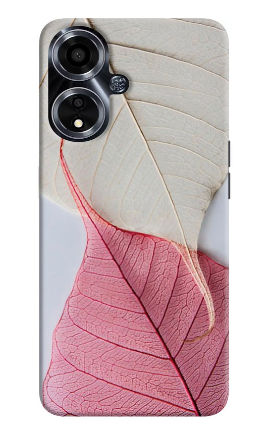 White Pink Leaf Oppo A59 5G Hard Case Back Cover by Casekaro