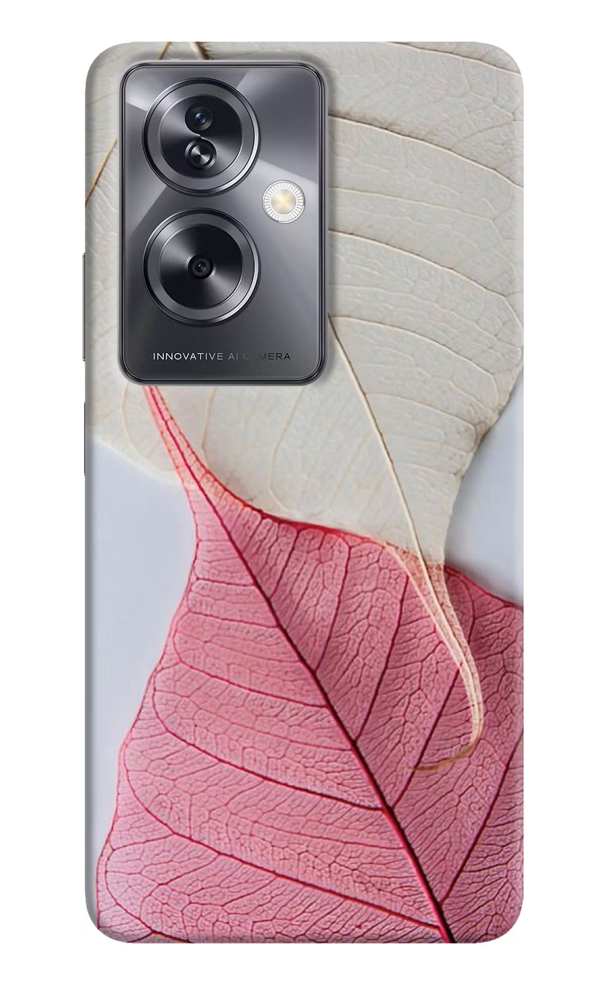 White Pink Leaf Oppo A79 5G Hard Case Back Cover by Casekaro