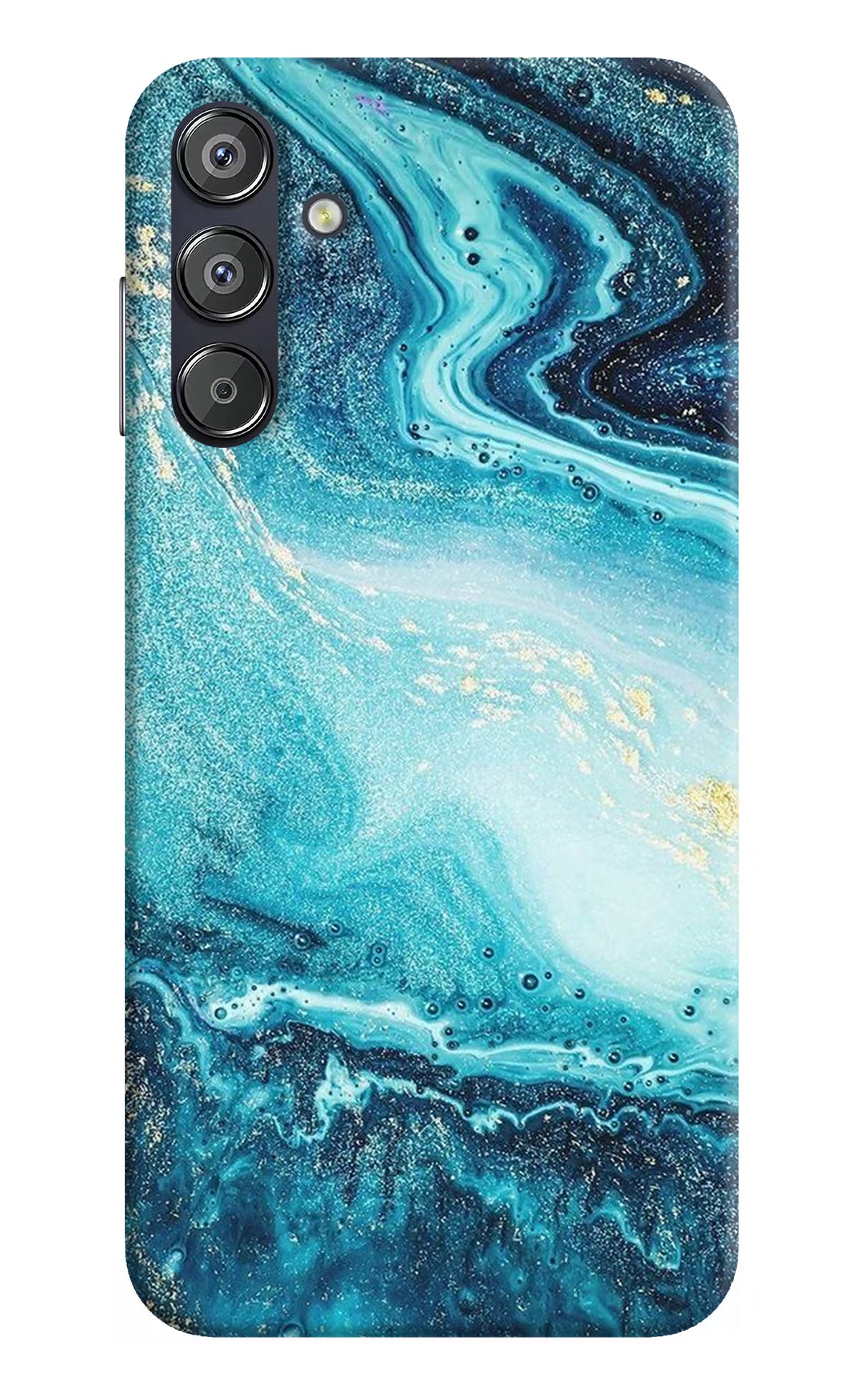 Blue Glitter Marble Samsung F15 5G Hard Case Back Cover by Casekaro