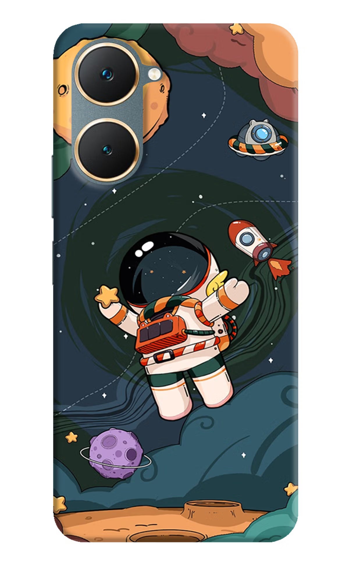 Cartoon Astronaut Vivo Y18/Y18e Hard Case Back Cover by Casekaro