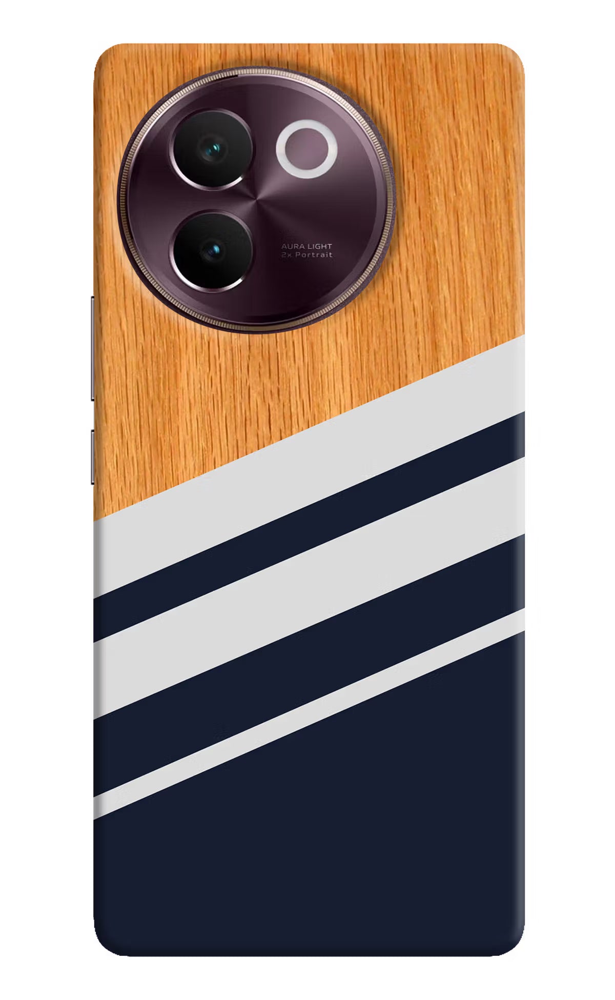 Blue and white wooden Vivo V30e Hard Case Back Cover by Casekaro