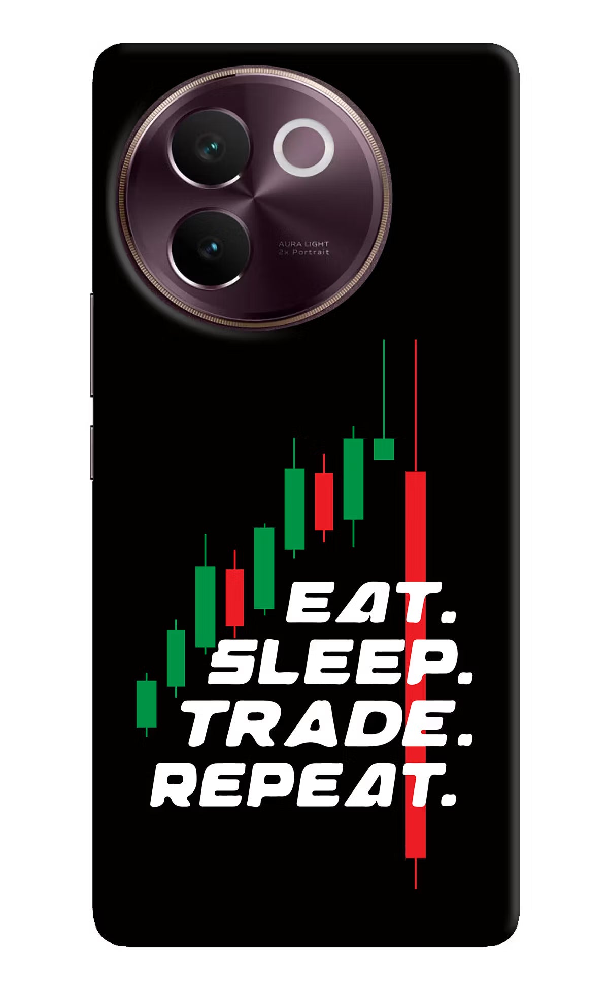 Eat Sleep Trade Repeat Vivo V30e Hard Case Back Cover by Casekaro