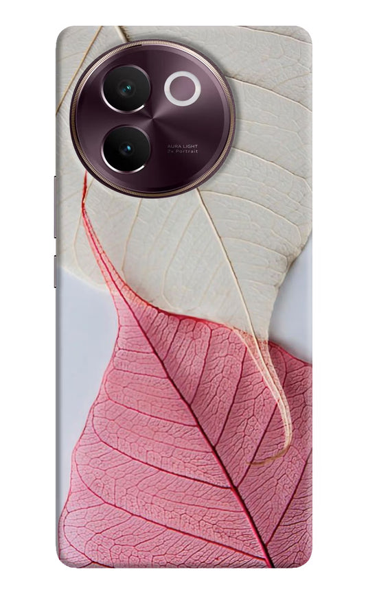 White Pink Leaf Vivo V30e Hard Case Back Cover by Casekaro