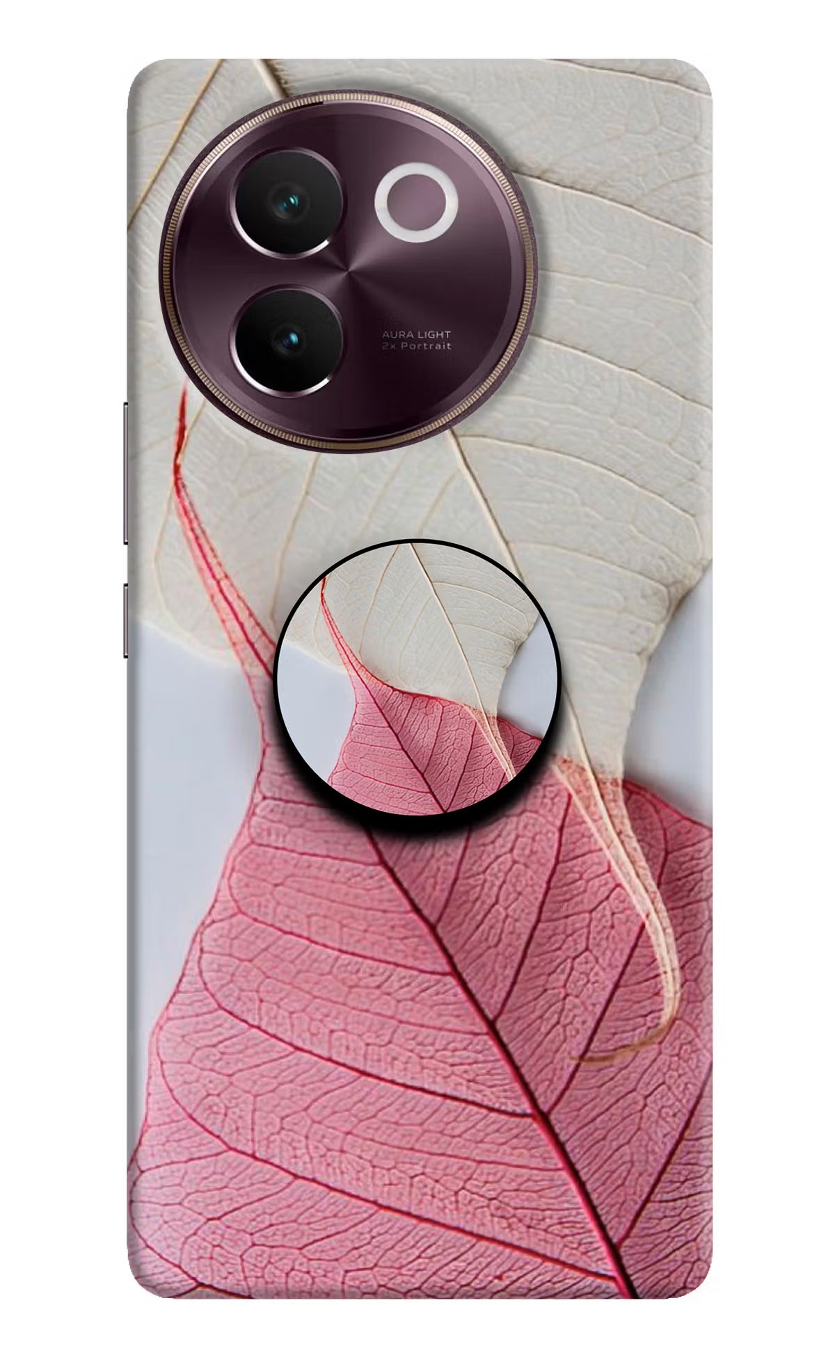 White Pink Leaf Vivo V30e Pop Case by Casekaro