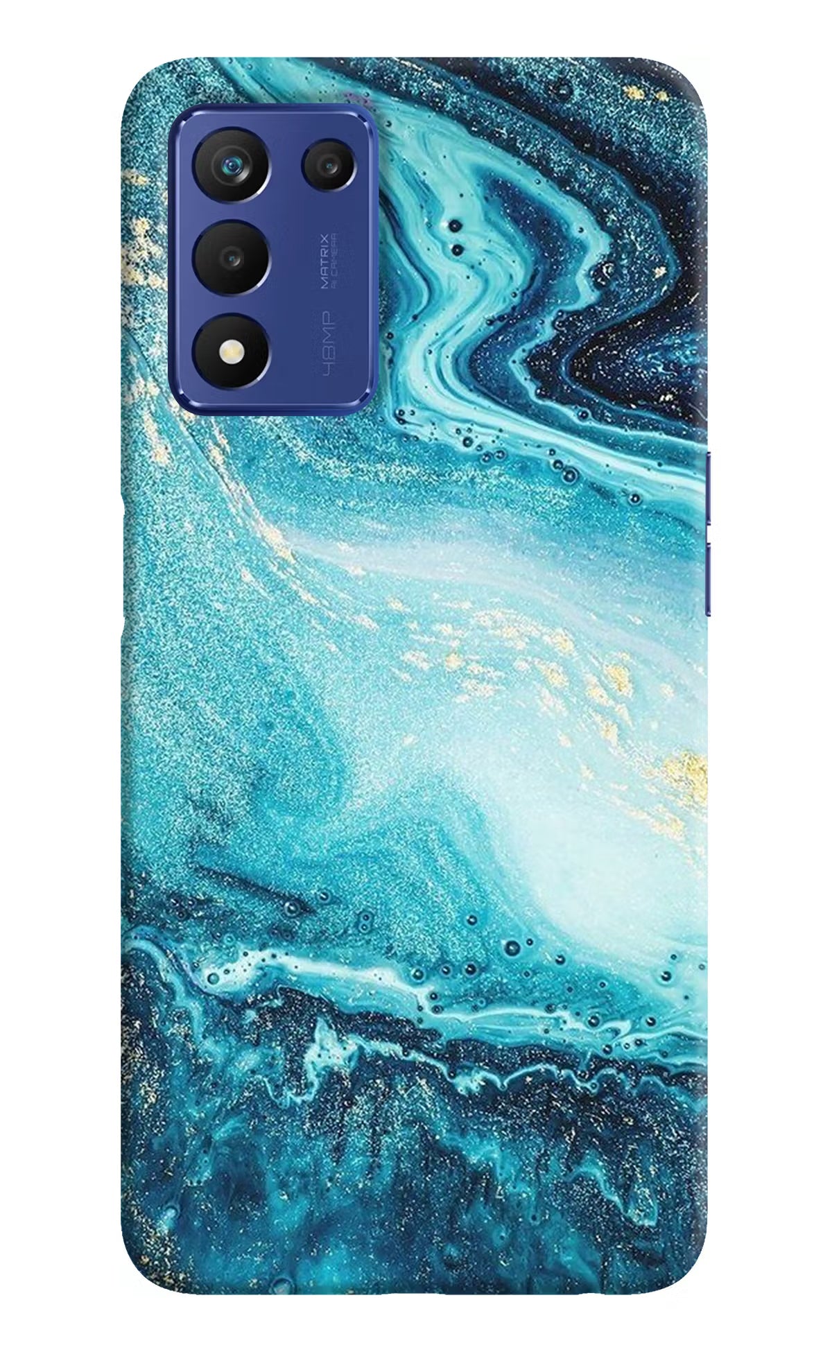 Blue Glitter Marble Realme 9 SE Hard Case Back Cover by Casekaro