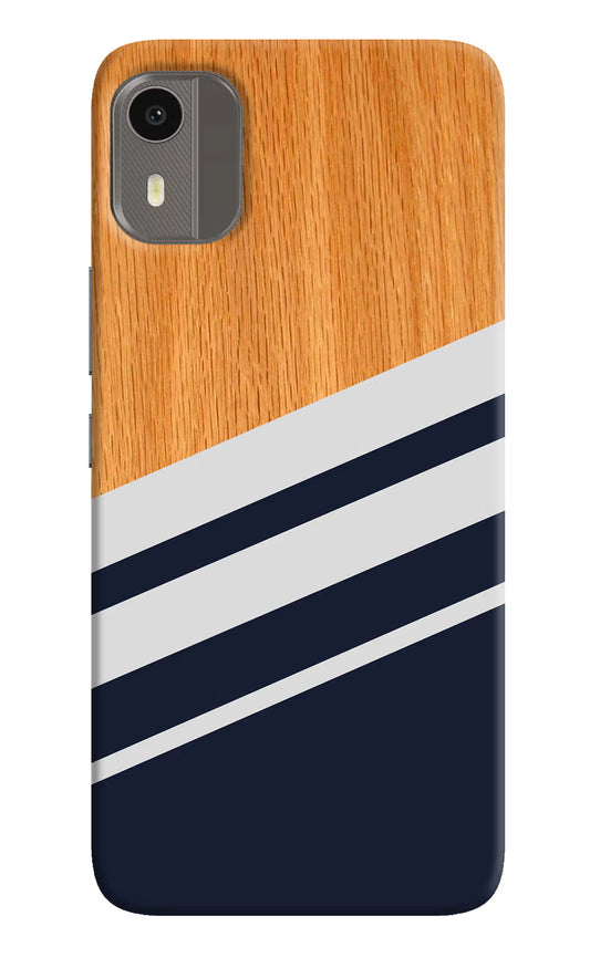 Blue and white wooden Nokia C12/C12 Pro Hard Case Back Cover by Casekaro
