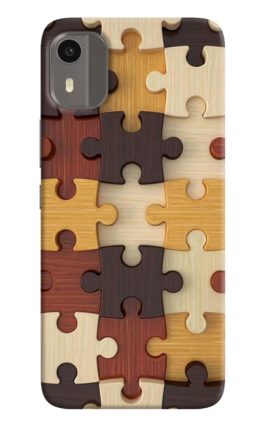 Wooden Puzzle Nokia C12/C12 Pro Hard Case Back Cover by Casekaro