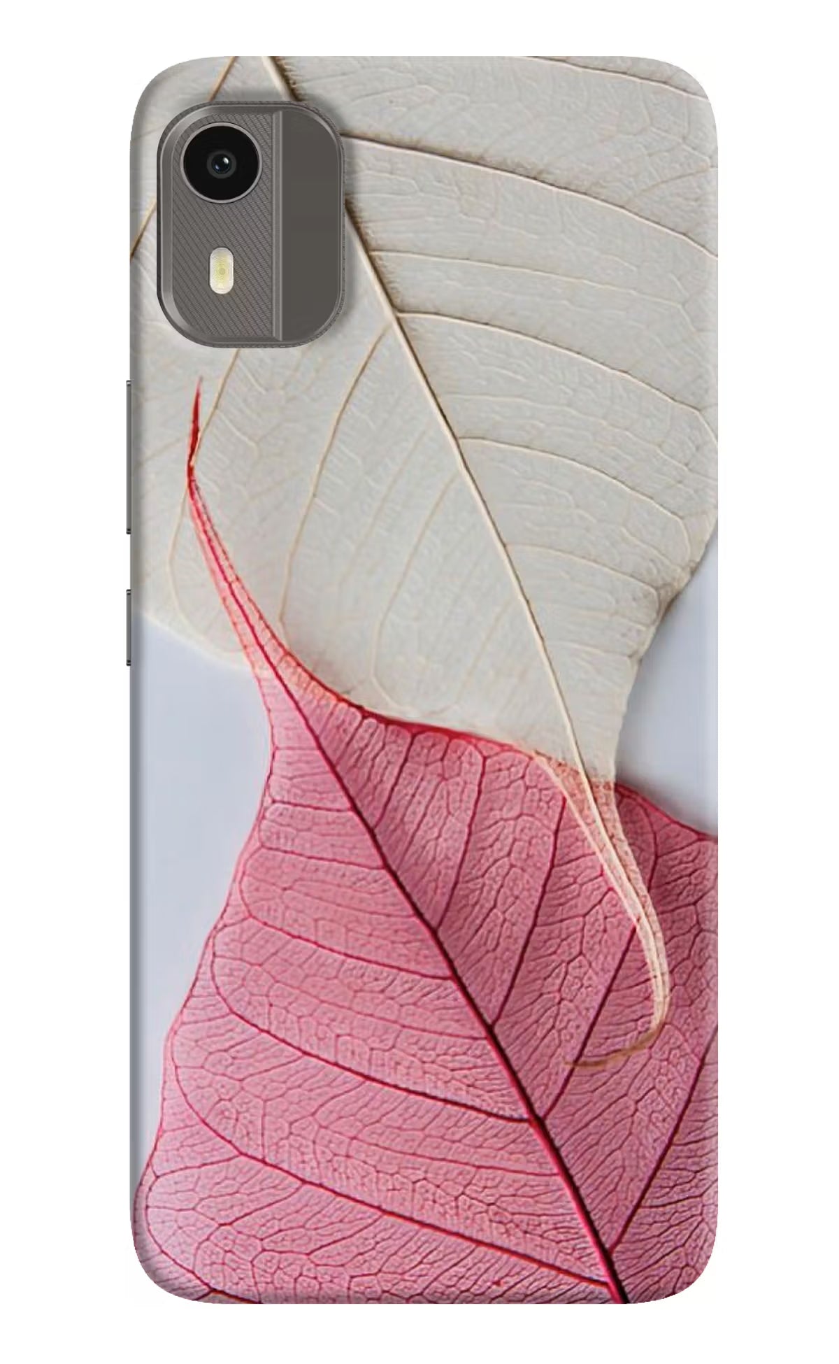 White Pink Leaf Nokia C12/C12 Pro Hard Case Back Cover by Casekaro