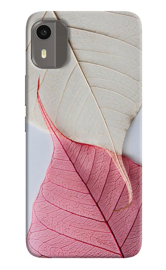 White Pink Leaf Nokia C12/C12 Pro Hard Case Back Cover by Casekaro