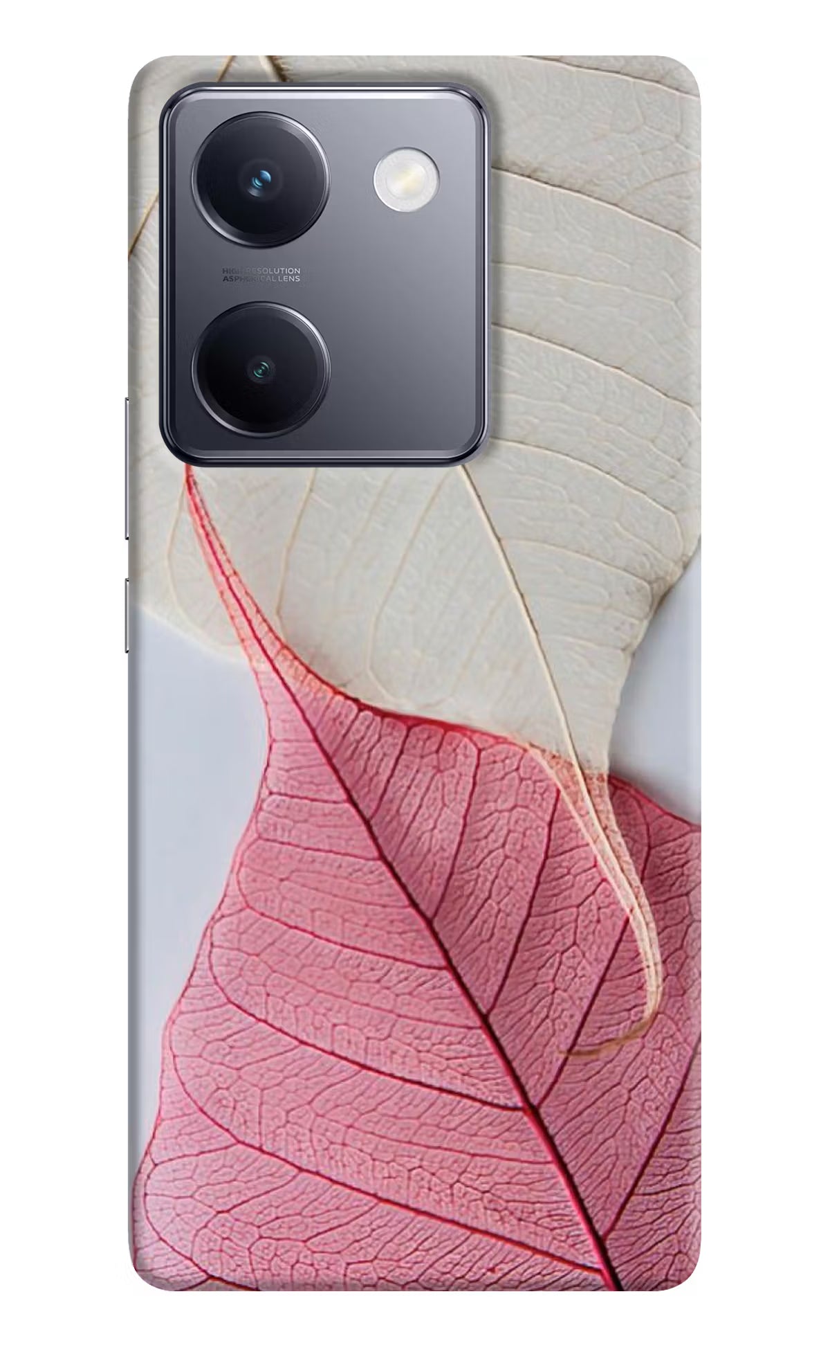 White Pink Leaf Vivo Y200 Pro Hard Case Back Cover by Casekaro