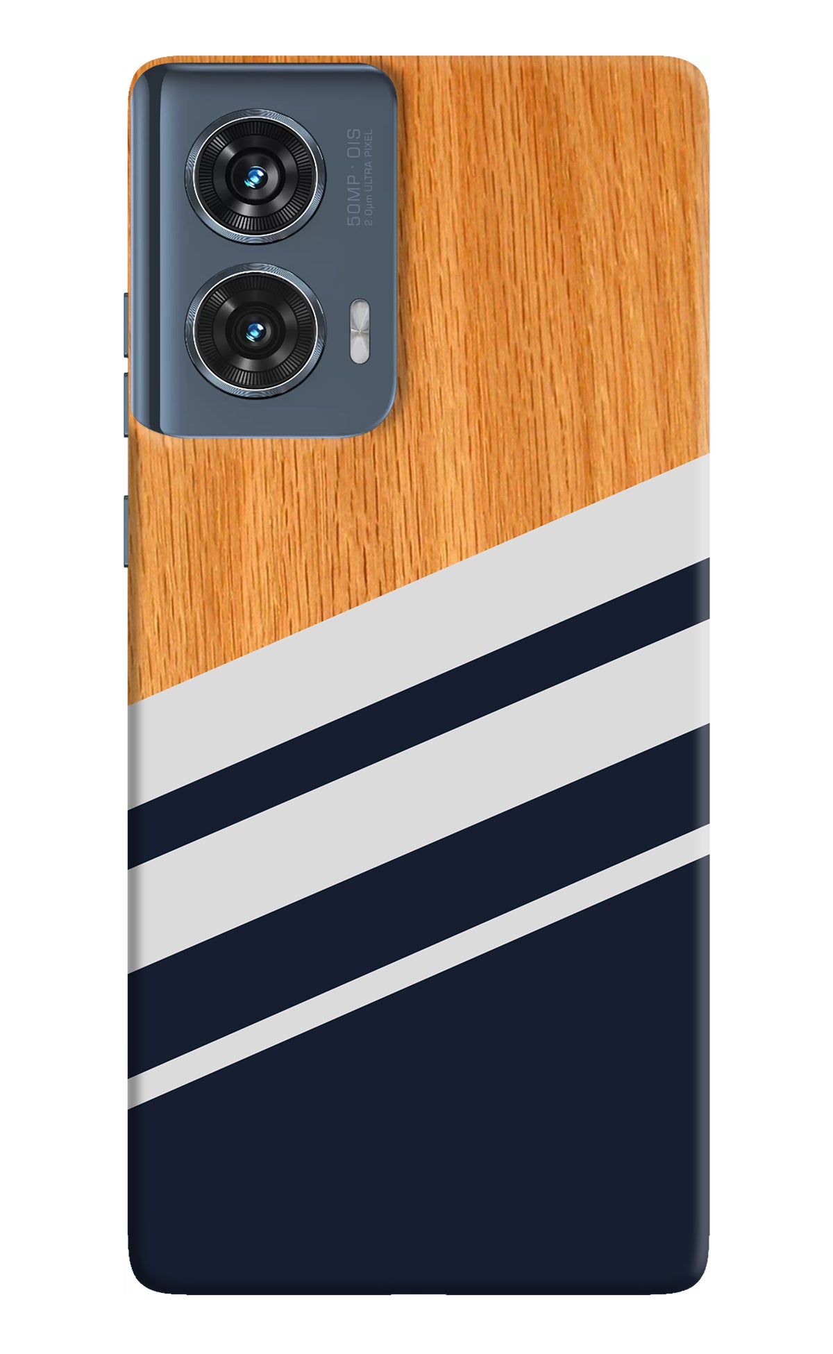 Blue and white wooden Moto Edge 50 Fusion Back Cover