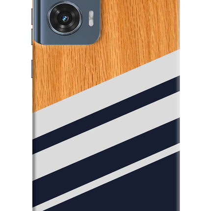 Blue and white wooden Moto Edge 50 Fusion Hard Case Back Cover by Casekaro