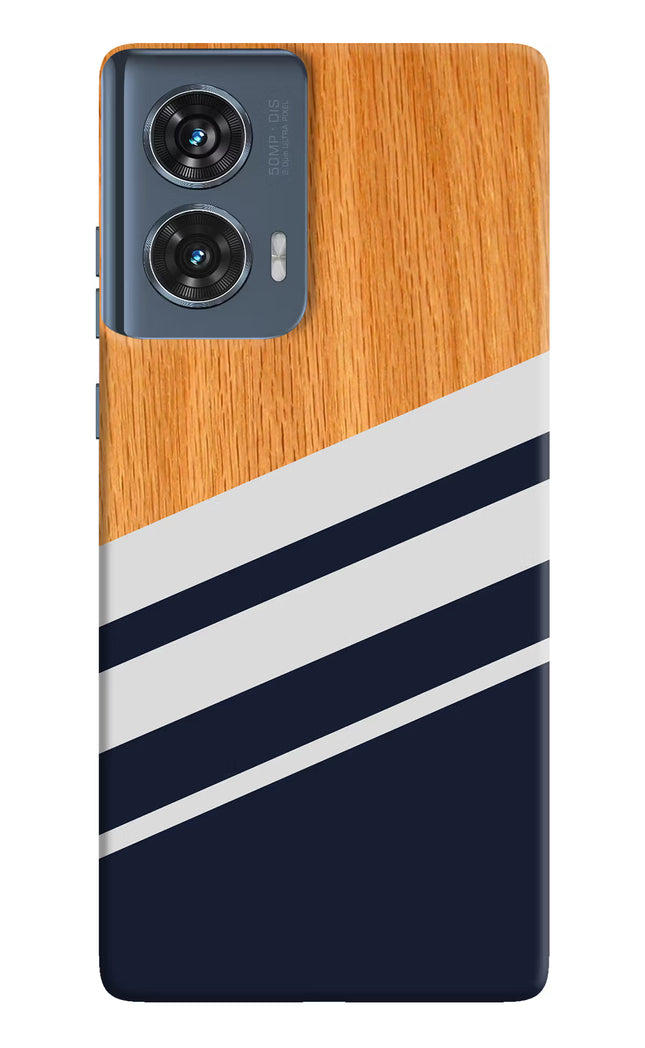 Blue and white wooden Moto Edge 50 Fusion Hard Case Back Cover by Casekaro