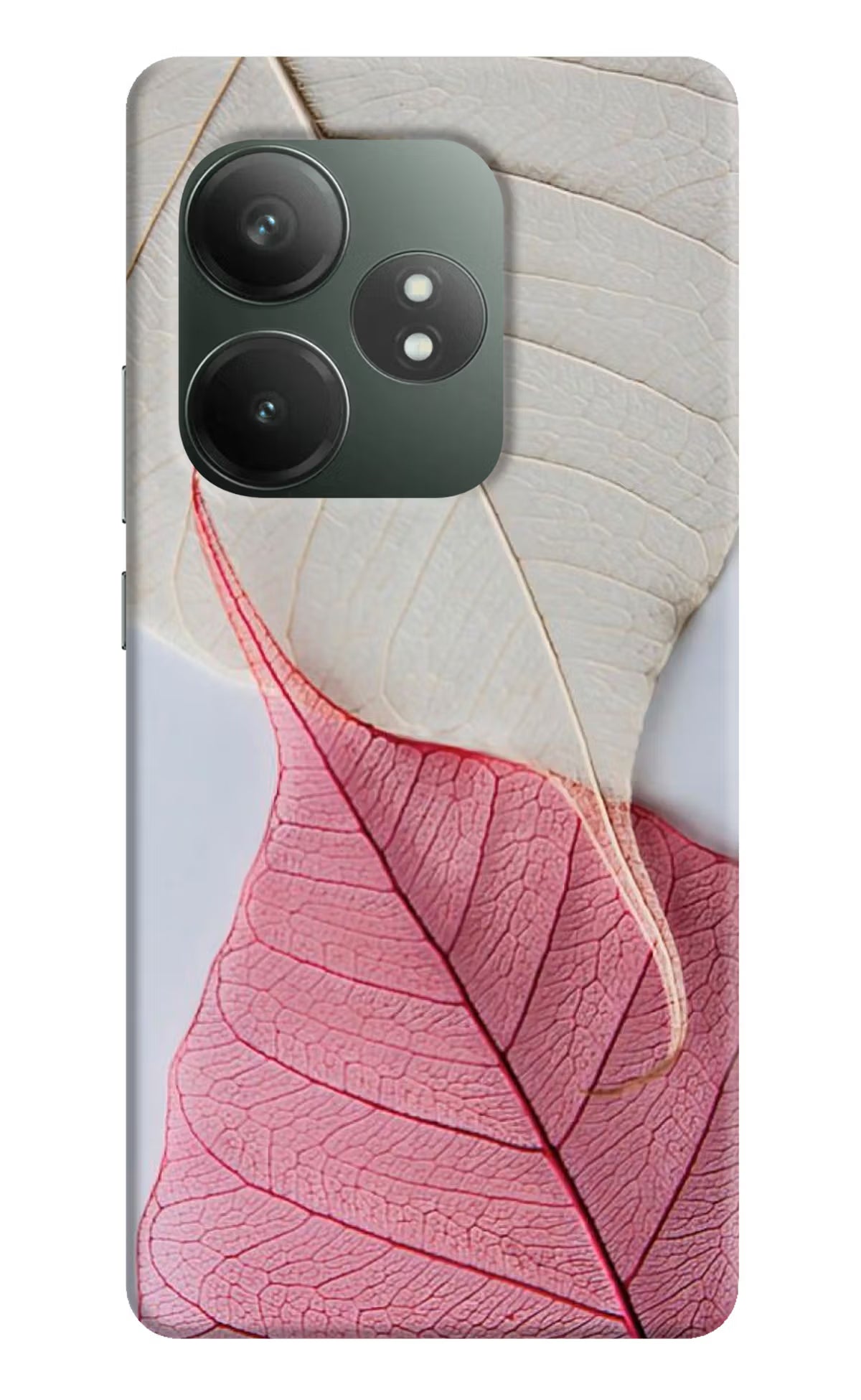 White Pink Leaf Realme GT 6T 5G Hard Case Back Cover by Casekaro
