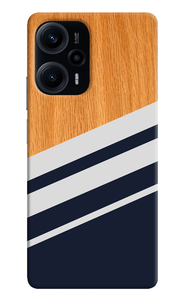 Blue and white wooden Poco F5 5G Hard Case Back Cover by Casekaro