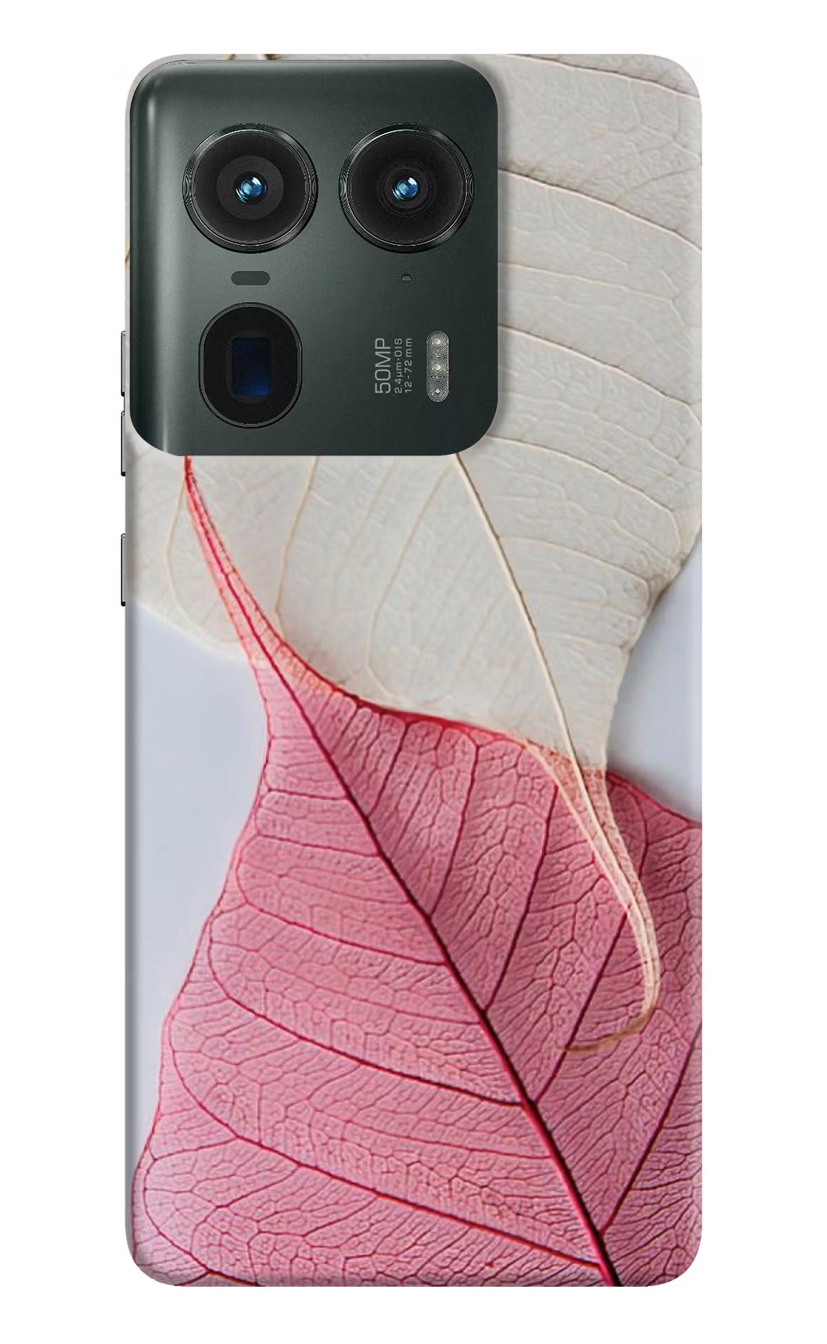 White Pink Leaf Moto Edge 50 Ultra 5G Hard Case Back Cover by Casekaro
