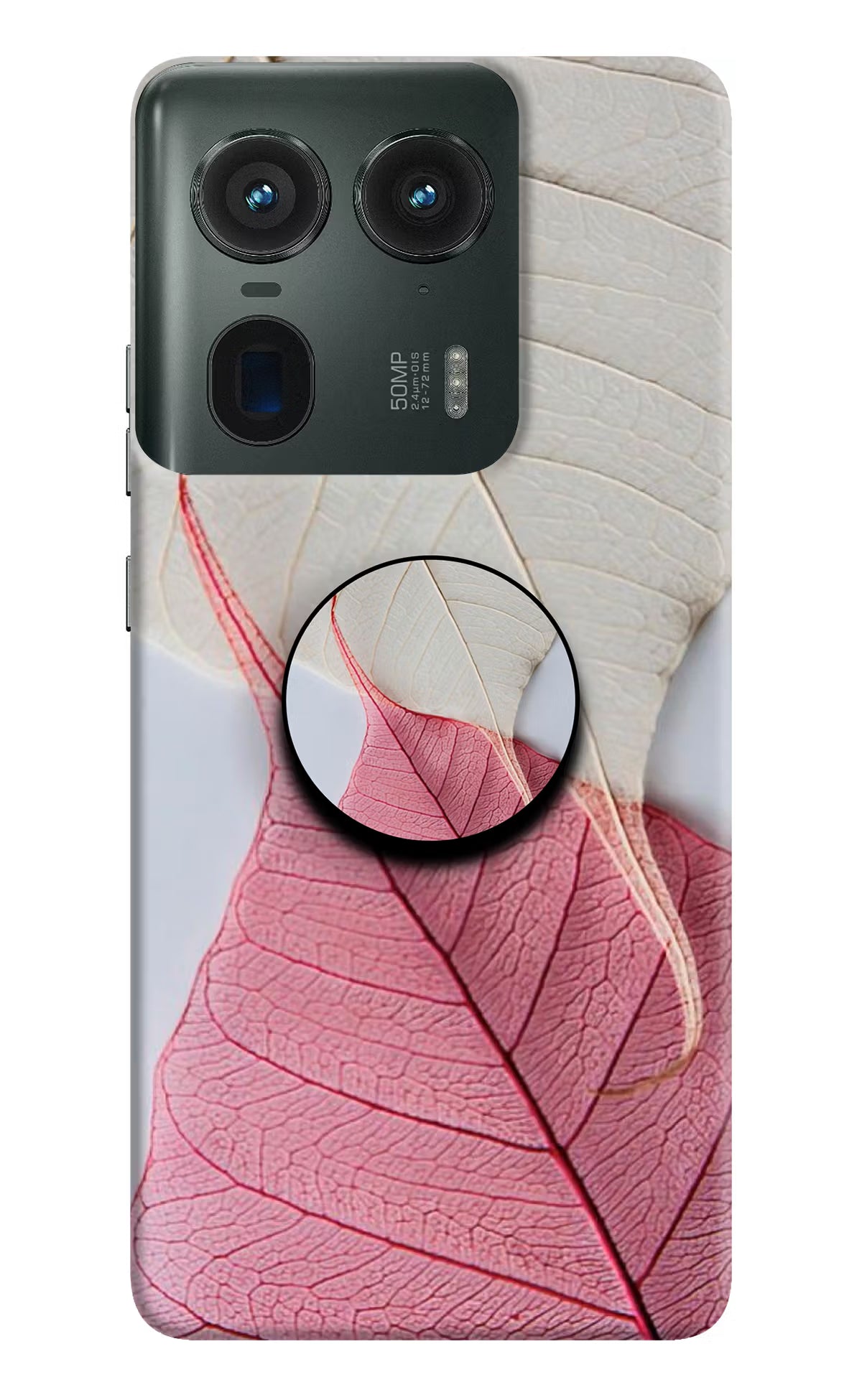 White Pink Leaf Moto Edge 50 Ultra 5G Pop Case by Casekaro