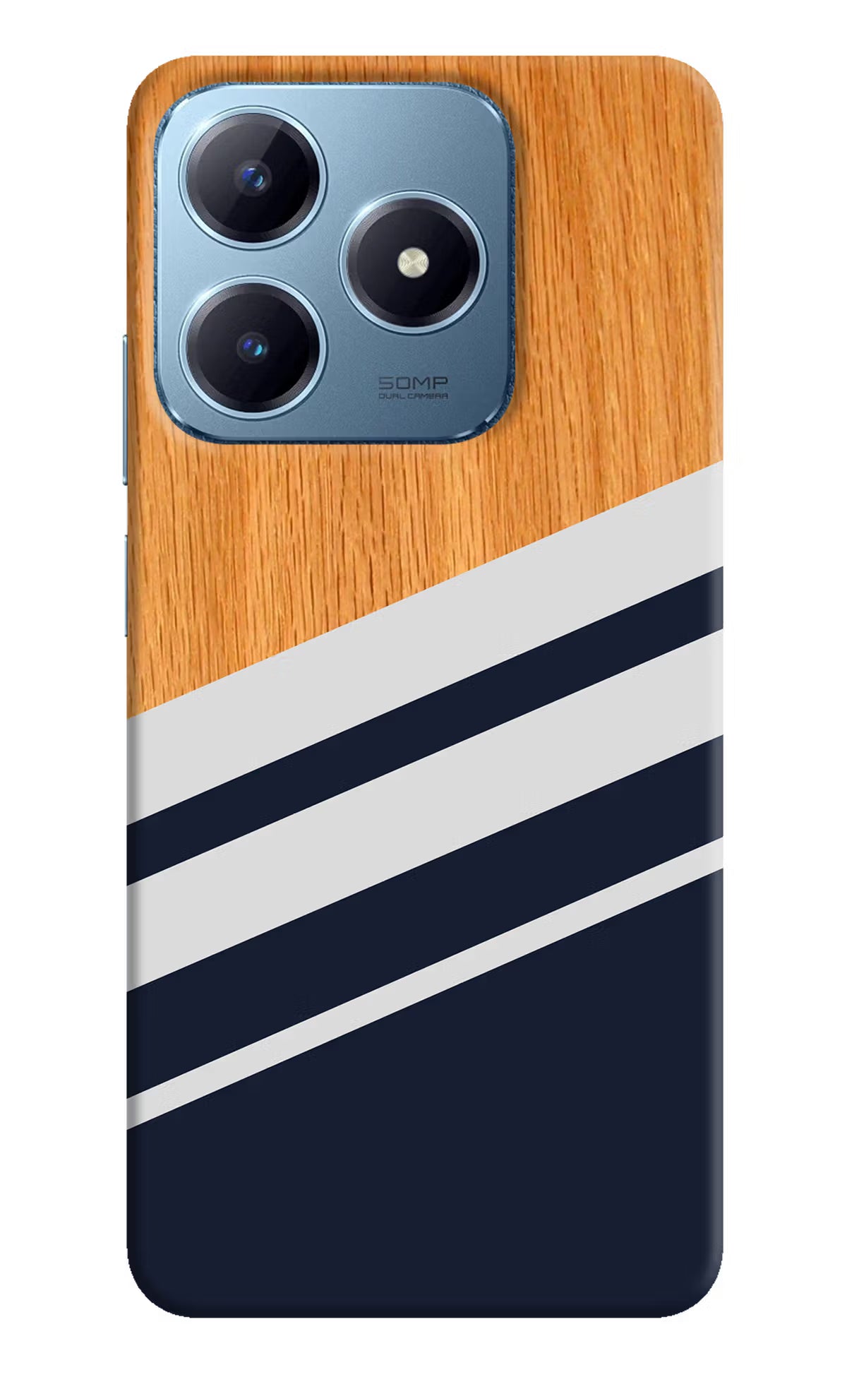 Blue and white wooden Realme Narzo N63 Hard Case Back Cover by Casekaro