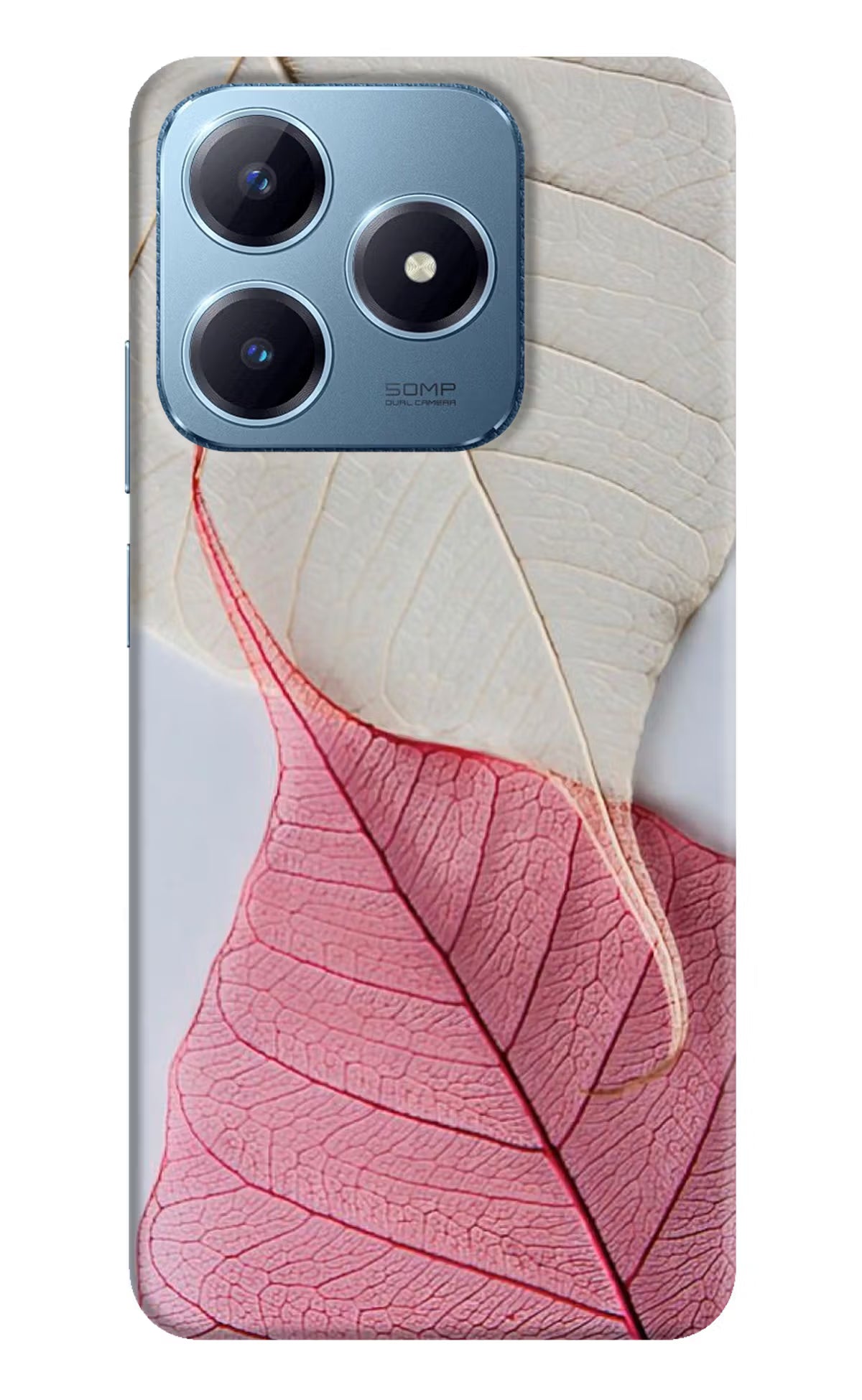 White Pink Leaf Realme Narzo N63 Hard Case Back Cover by Casekaro