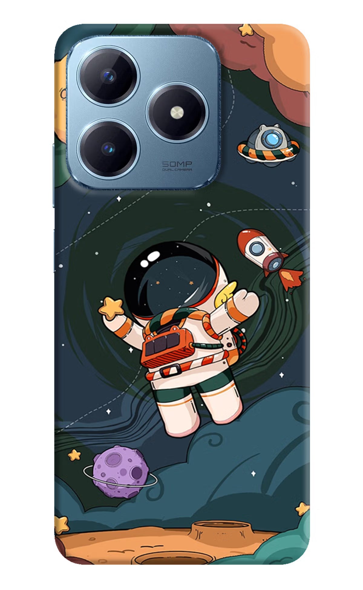 Cartoon Astronaut Realme Narzo N63 Hard Case Back Cover by Casekaro