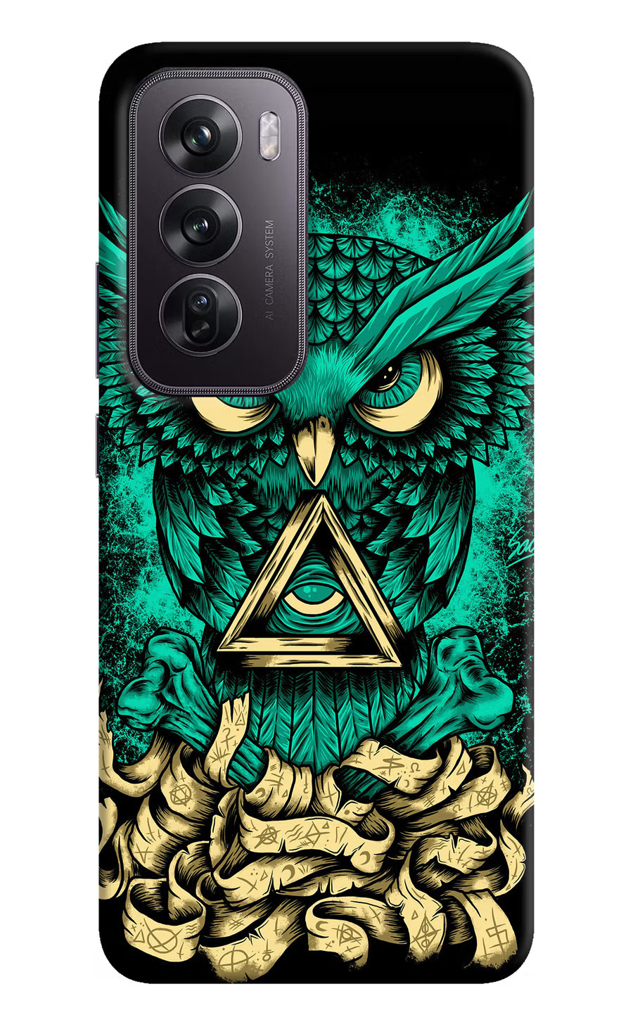 Green Owl Oppo Reno12 Pro 5G Back Cover, Hard case